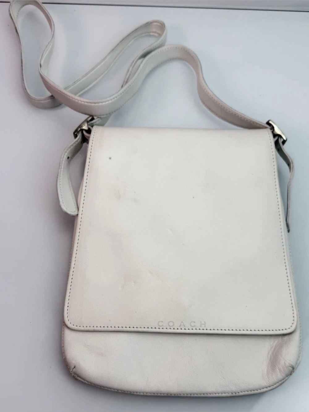 Vintage Coach White Leather Crossbody Bag AS IS